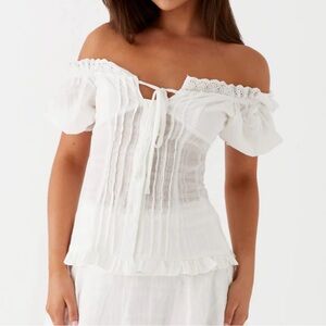 Peppermayo White Ruffled Tie Front Blouse